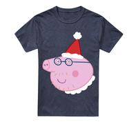 (S, Navy) Peppa Pig Unisex Adult Daddy Pig Santa Hat Heather T-Shirt