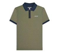 (S, Navy/Sage/Grey) Lambretta Mens Geo Roundel All Over Pattern Short Sleeve Cotton Polo Shirt Top
