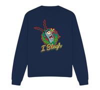 (S, Navy) SpongeBob SquarePants Unisex Adult I Sleigh Plankton Wreath Christmas Sweatshirt