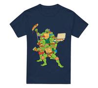 (S, Navy) Teenage Mutant Ninja Turtles Mens Pizza Party T-Shirt