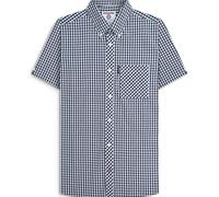 (S, Navy/White) Lambretta Mens Gingham Shirt Short Sleeve Shirt