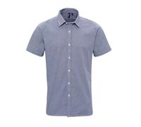 (S, Navy/White) Premier Mens Gingham Cotton Short-Sleeved Shirt