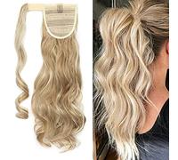 S-noilite 17" Clip in Hair Extensions Wrap around Ponytail Long Curly Wavy Hairpiece (17 inches, Sandy Blonde & Bleach Blonde)