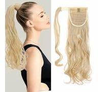 S-noilite 17" Long Curly Wrap around Ponytail Extensions Clip in Ponytail Hair Extensions Hairpiece for Women for Daily Use Golden mix Bleach Blonde