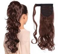 S-noilite 43 cm Natural Hair Extension Wrap Around Ponytail Curly Ombre Clip in Hair Extensions Dark Auburn