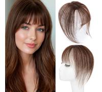 S-noilite Air Bangs 360°3D Cover Clip in Bangs Real Human Hair Air Bangs Hair Clip on Wispy Bangs Fringe for Women Hairpieces 10g (#2 Dark Brown)