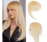 S-noilite Air Bangs 360°3D Cover Clip in Bangs Real Human Hair Air Bangs Hair Clip on Wispy Bangs Fringe for Women Hairpieces 10g (#613 Bleach Blonde)