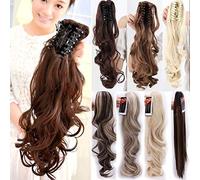 S-noilite® Claw on Ponytail Clip in Hair Extensions Straight Curly Wavy Long Hair Piece Pony Tail 12" & 110g Curly - Light Brown