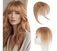 S-noilite Clip in Air Bangs 360°3D Cover Real Human Hair Clip in Fringe with Temples for Women Wispy Bangs #6 Light Brown 10g