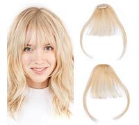 S-noilite Clip In Fringe Real Human Hair Air Bangs Hair Hairpiece Clip on Wispy Bangs with Temples for Women 3g(#613 Bleach Blonde)