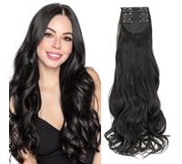 S-noilite Clip in Hair Extensions 3 PCS 6 clips Thick Hair Piece Long Wavy Curly Clip on Full Head Synthetic Fiber Hairpieces for Women, 24 Inch 130g,Dark Brown
