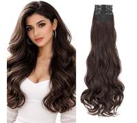 S-noilite Clip in Hair Extensions 3 PCS 6 clips Thick Hair Piece Long Wavy Curly Clip on Full Head Synthetic Fiber Hairpieces for Women, 24 Inch 130g,Light Auburn