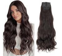 S-noilite Clip in Hair Extensions 3 PCS 6 clips Thick Hair Piece Long Wavy Curly Clip on Full Head Synthetic Fiber Hairpieces for Women, 24 Inch 130g,Dark Black