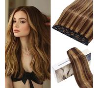 S-noilite Clip in Hair Extensions Human Hair Medium Brown/Dark Blonde - One Piece Hair Extensions Clip in Real Hair 20 Inch (50 g)