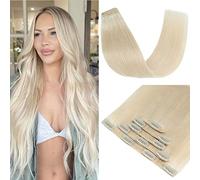 S-noilite Clip in Hair Extensions Real Human Hair,5Pcs Remy Natural Hair Extension Double Weft Seamless Clip in Hair Extensions Full Head for Women (14 inch, Bleach White)