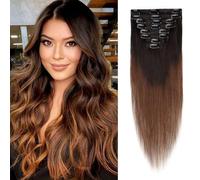 S-noilite Clip in Hair Extensions Real Human Hair Clips on Remy Hair Extension 8Pieces Straight Natural Long Basic Thickness for Women Beauty (18inch 70g 1BT4 Natural Black Ombre Medium Brown)