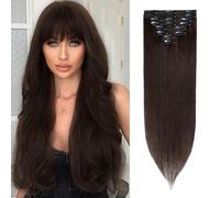 S-noilite Clip in Hair Extensions Real Human Hair Remy Hair Extension Clips on - 18inch 70g 2 Dark Brown Straight 8 Pieces Natural Basic Thickness for Women Beauty