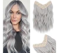 S-Noilite Clip in Hair Extensions U-Shaped Hair Extensions 18 Inch One Piece Synthetic Hairpiece with 5 Clips(Curly,Silver Grey & Light Blonde)