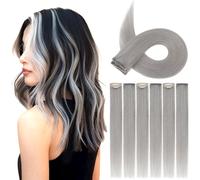 S-noilite Clip in Human Hair Extension Highlight Grey 10 Inch Colored Hair Extensions Clip in for Women Kids Girls Straight Real Human Hair 6 Pieces/Pack 31g
