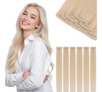 S-noilite Clip in Human Hair Extension Highlight Platinum Blonde 18 Inch Colored Hair Extensions Clip in for Women Kids Girls Straight Real Human Hair 6 Pieces/Pack 44g