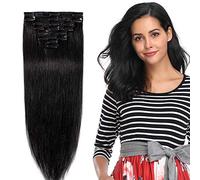 S-noilite Clip in Human Hair Extensions 8 Pieces Real Hair Extension Remy Long Thin Hair Natural Invisible Straight for Women 14inch 60g, 1 Jet Black