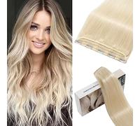 S-noilite Clip in Human Hair Extensions One Piece 5 Clips 100% Remy Real Human Hair Extensions Clip In Thin Weft 14 Inch (45 g) #60, Platinum Blonde