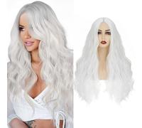 S-noilite Costume Wigs Curly Hair 24 inch Long Heat Resistant Cosplay Full Wig Middle Part for Women Party Halloween Fancy Dress,White
