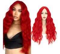 S-noilite Costume Wigs Curly Hair 24 inch Long Heat Resistant Cosplay Full Wig Middle Part for Women Party Halloween Fancy Dress,Red