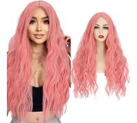 S-noilite Costume Wigs Curly Hair 24 inch Long Heat Resistant Cosplay Full Wig Middle Part for Women Party Halloween Fancy Dress,Pink