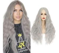 S-noilite Costume Wigs Curly Hair 24 inch Long Heat Resistant Cosplay Full Wig Middle Part for Women Party Halloween Fancy Dress,Silver Grey