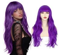S-noilite Costume Wigs Layered Wavy Hair 24 inch Long Heat Resistant Cosplay Full Wig With Bangs Fringe for Women Party Halloween Fancy Dress,Purple