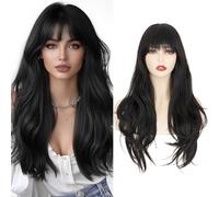 S-noilite Costume Wigs Layered Wavy Hair 24 inch Long Heat Resistant Cosplay Full Wig With Bangs Fringe for Women Party Halloween Fancy Dress,Black