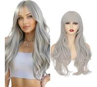 S-noilite Costume Wigs Layered Wavy Hair 24 inch Long Heat Resistant Cosplay Full Wig With Bangs Fringe for Women Party Halloween Fancy Dress,Silver Grey