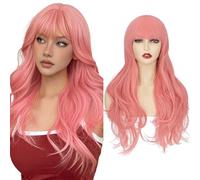 S-noilite Costume Wigs Layered Wavy Hair 24 inch Long Heat Resistant Cosplay Full Wig With Bangs Fringe for Women Party Halloween Fancy Dress,Pink