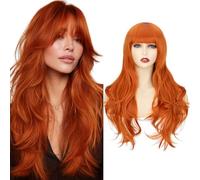 S-noilite Costume Wigs Layered Wavy Hair 24 inch Long Heat Resistant Cosplay Full Wig With Bangs Fringe for Women Party Halloween Fancy Dress,Orange
