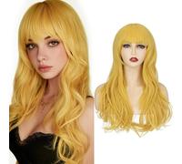 S-noilite Costume Wigs Layered Wavy Hair 24 inch Long Heat Resistant Cosplay Full Wig With Bangs Fringe for Women Party Halloween Fancy Dress,Yellow