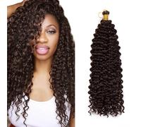 S-noilite Curly Braiding Hair,Marlybob Crochet Braids Hair Extensions 14 Inch Deep Wave Afro Kinky Jerry Curl Pre Stretched Ombre Braiding Hairpiece for Black Women,1 Pack 100g,Dark Brown