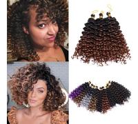 S-noilite Curly Braiding Hair,Marlybob Crochet Braids Hair Extensions 8 Inch Deep Wave Afro Kinky Jerry Curl Pre Stretched Ombre Braiding Hairpiece for Black Women,3 Pack 95g,Black to Coffee Brown