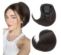 S-noilite Drawstring Hair Bun Ponytail Extensions,Short Ponytail Synthetic Comb Clip in Updo Hairpiece Fake Hair,12 inch Straight Hepburn Scrunchies Bun Hair Piece,Dark Brown