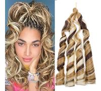 S-noilite French Curl Braiding Hair, 24 Inch, 1 Pack, Loose Wavy Spiral Curly Crochet Hair, Deep Wave Synthetic Extensions for Women, Brown Blonde Mix Highlight, Wig