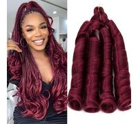 S-noilite French Curl Braiding Hair 24 inch 1 Pack Loose Wavy Spiral Curly Crochet Hair Deep Wave Synthetic Extensions for Braiding Pre Stretched Bouncy Braiding Hair, Wine Red