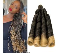 S-noilite French Curl Braiding Hair 24 inch 1 Pack Loose Wavy Spiral Curly Crochet Hair Deep Wave Synthetic Extensions for Women Bouncy Braided Hair, Black to Honey Blonde