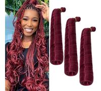 S-noilite French Curl Braiding Hair 24 inch 3 Pack Loose Wavy Spiral Curly Crochet Hair Deep Wave Synthetic Extensions for Braiding Pre Stretched Bouncy Braiding Hair, Wine Red