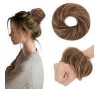 S-noilite Hair Bun 100% Real Human Hair Scrunchies - Chignon with Elastic Rubber Band Donut Updo Messy Buns Hair Pieces for Women #2/6 Dark Brown/Light Brown