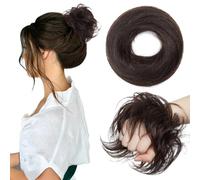 S-noilite Hair Bun 100% Real Human Hair Scrunchies - Chignon with Elastic Rubber Band Donut Updo Messy Buns Hair Pieces for Women #1B Natural Black