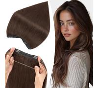 S-noilite Hair Extensions Human Hair Secret Wire Clip in Headband Dark Brown Invisible One Piece Fish Line 18 Inch 65g