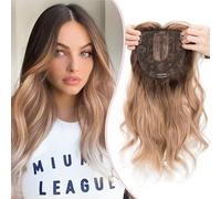 S-noilite Hair Toppers for Women 18 inch Synthetic Hair Pieces Lace Base 4 Clips in Wiglets Fringe for Ladies with Thinning Hair Loss Hairpiece Wigs,Curly Wavy Brown Mixed Blonde to White Root
