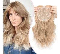 S-noilite Hair Toppers for Women 18 inch Synthetic Hair Pieces Lace Base Toppers 4 Clips in Wiglets Fringe for Ladies with Thinning Hair Loss Hairpiece Wigs,Curly Wavy Mixed Blonde to White Root