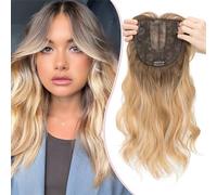 S-noilite Hair Toppers for Women 18 inch Synthetic Hair Pieces Lace Base Toppers 4 Clips in Wiglets Fringe for Ladies with Thinning Hair Loss Hairpiece Wigs,Curly Wavy Brown Mixed Golden Blonde