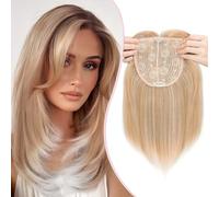 S-noilite Hair Toppers for Women with Thinning Hair 14 Inch Toppers Hair Pieces Women Wiglets with Fringe Bangs 6"x6" Lace Base Clip in Synthetic Hairpieces,Straight Mixed Blonde to White Root